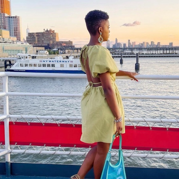 Nasty gal womens linen look open back mini dress in Lime Green - Picture 4 of 9